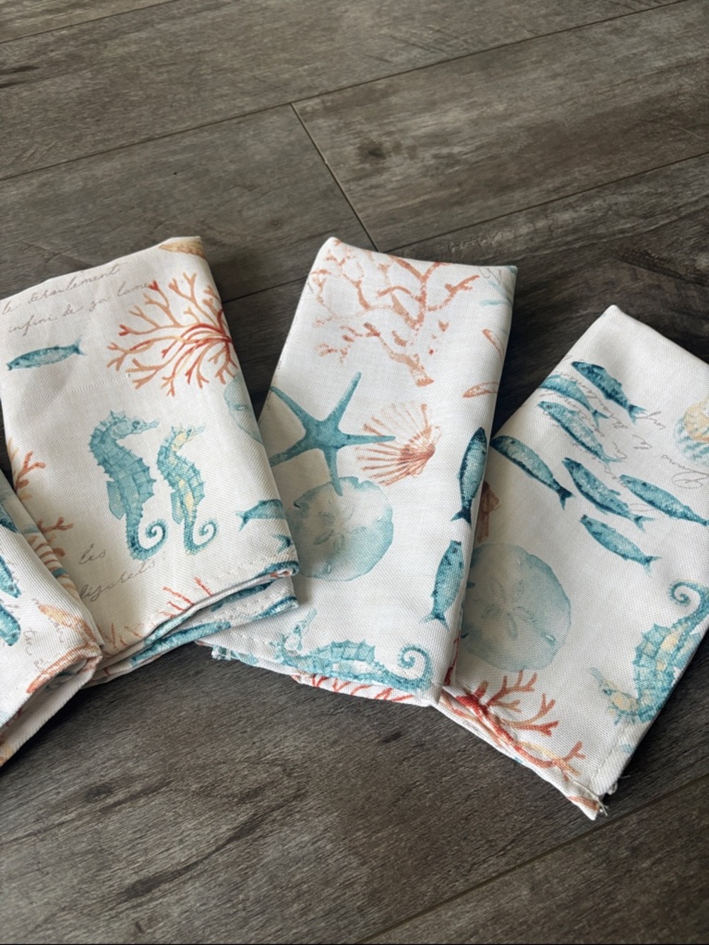 Coastal Coral & Aqua Seashell Dining Napkins - Set of 6